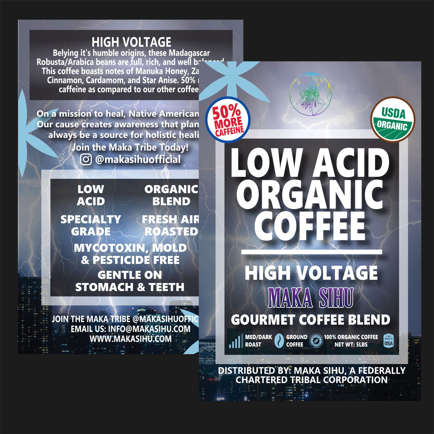 Low Acid Organic Gourmet Coffee (High Voltage) [Zero CBD/THC] - 12oz image