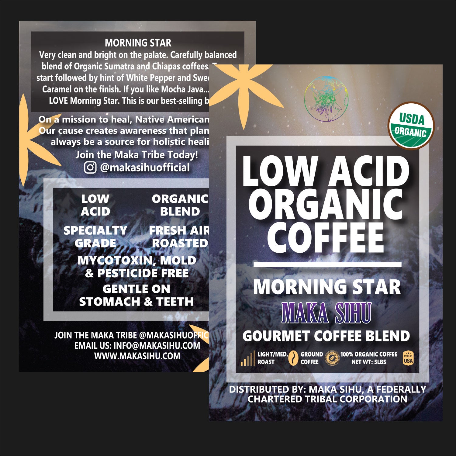 Low Acid Organic Gourmet Coffee (Morning Star) [Zero CBD/THC] - 12oz image