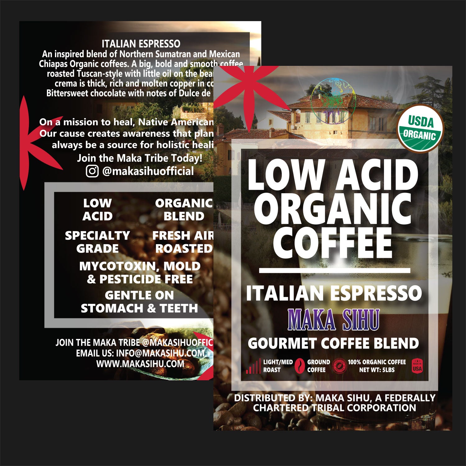 Low Acid Organic Gourmet Coffee (Italian Espresso) [Zero CBD/THC] image 0