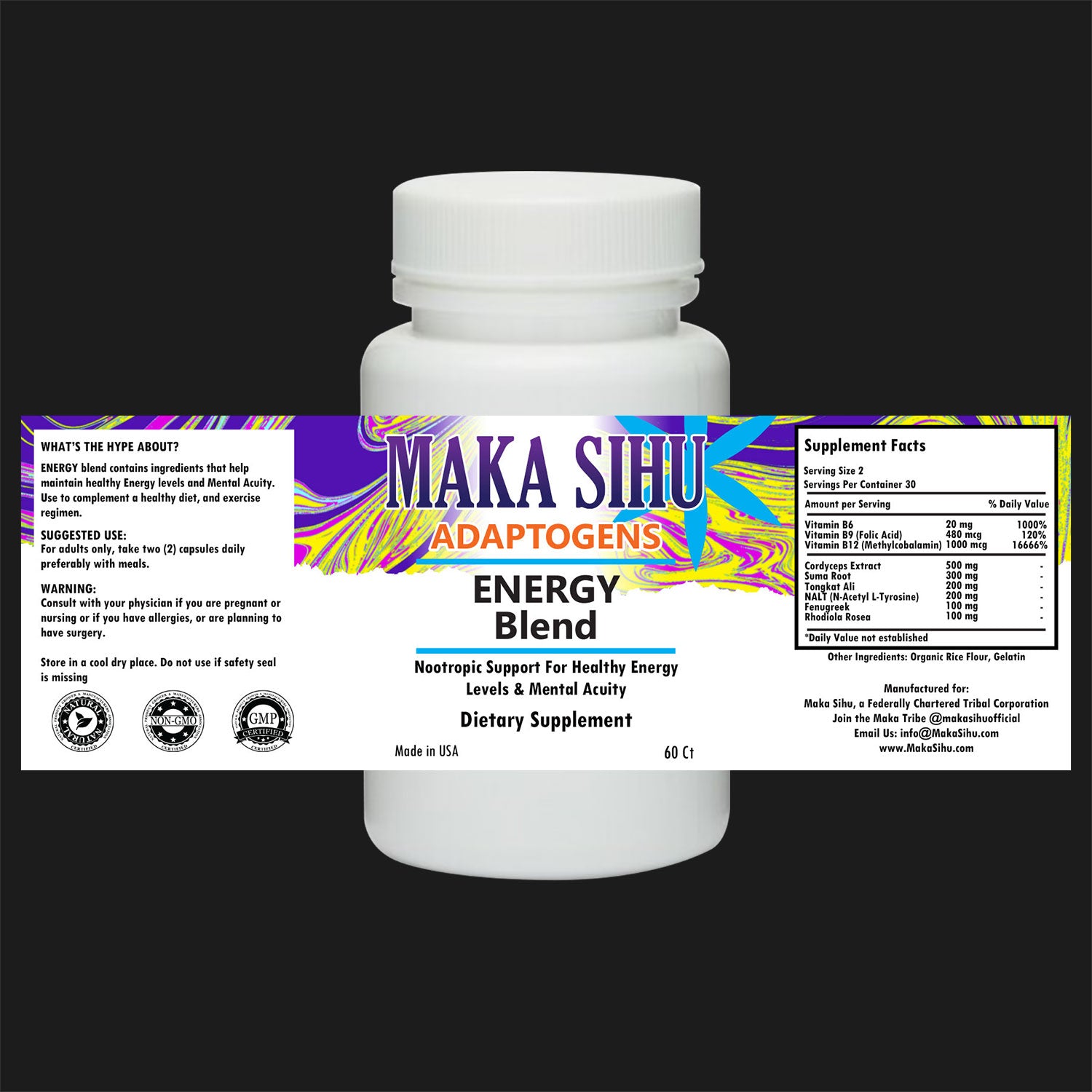 60 Adaptogen Nootropic Energy Blend Capsules image 0